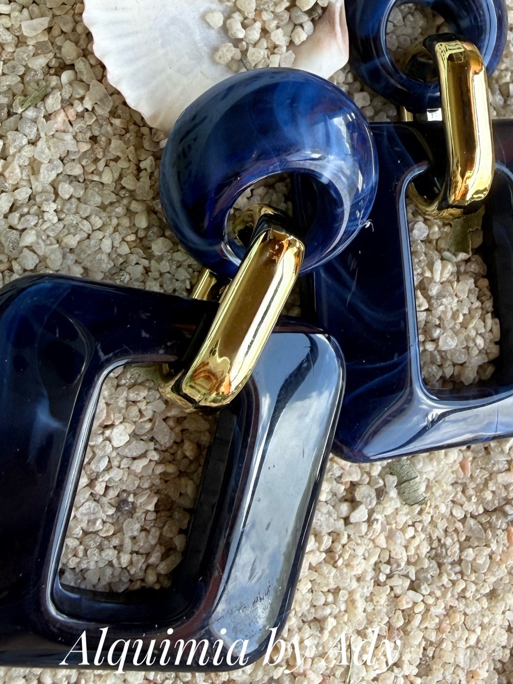Alquimia Navy Blue and Gold Resin Drop Earrings